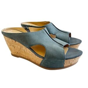 Franco Sarto Artist’s Collection Fiora Cork Wedge Sandals Open Toe Blue Size 8.5